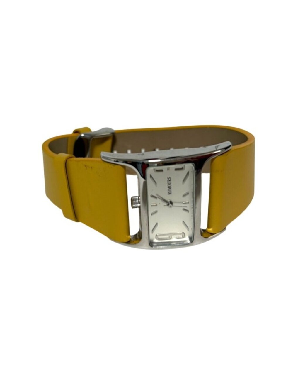 Rumours Womens Yellow Leather Watch Rectangle Face Quartz 26108 Stainless Steel